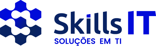 Skills IT Soluções em Tecnologia logo: interlocking blue hexagons next to the company name