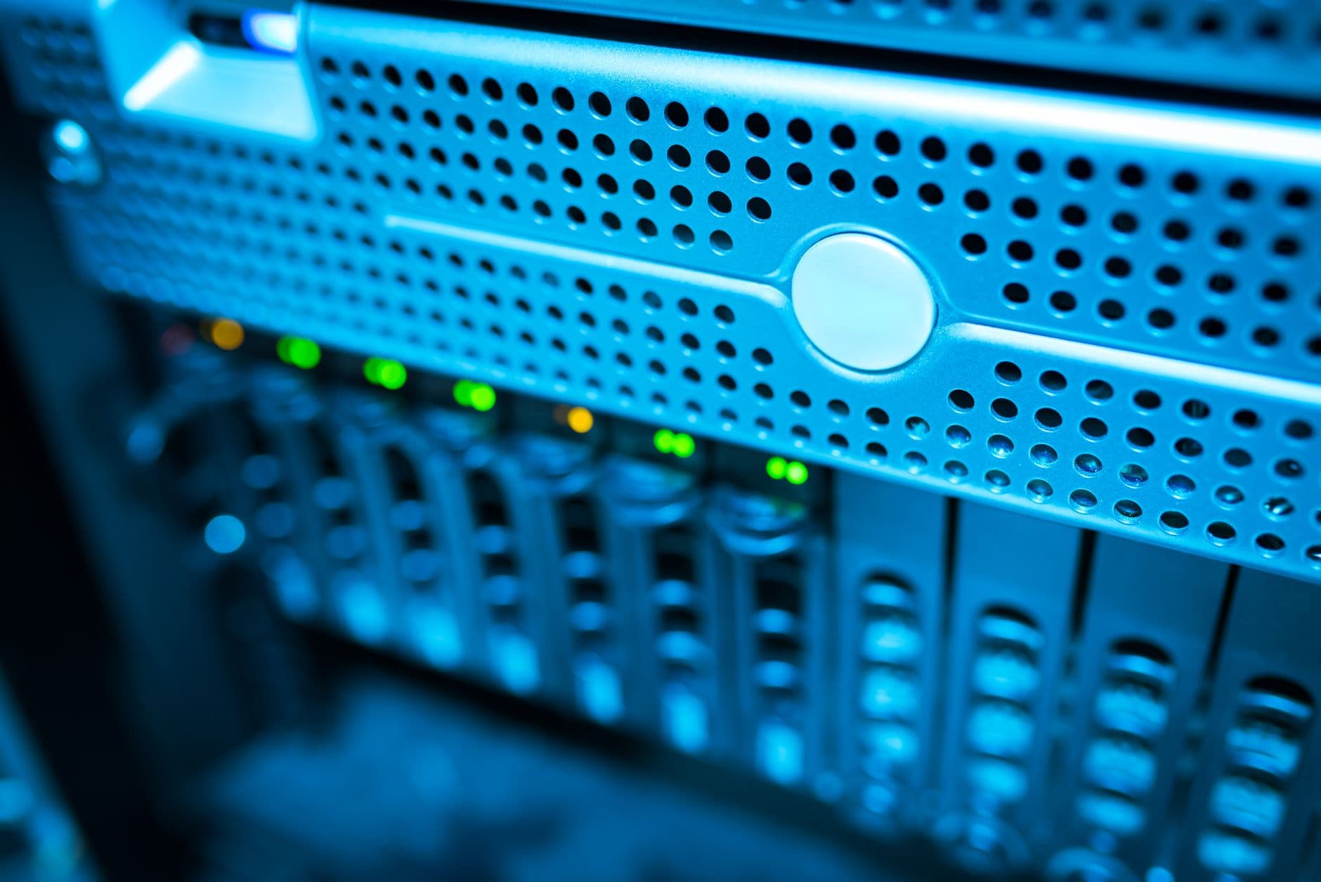 Server room with storage racks inside a data center