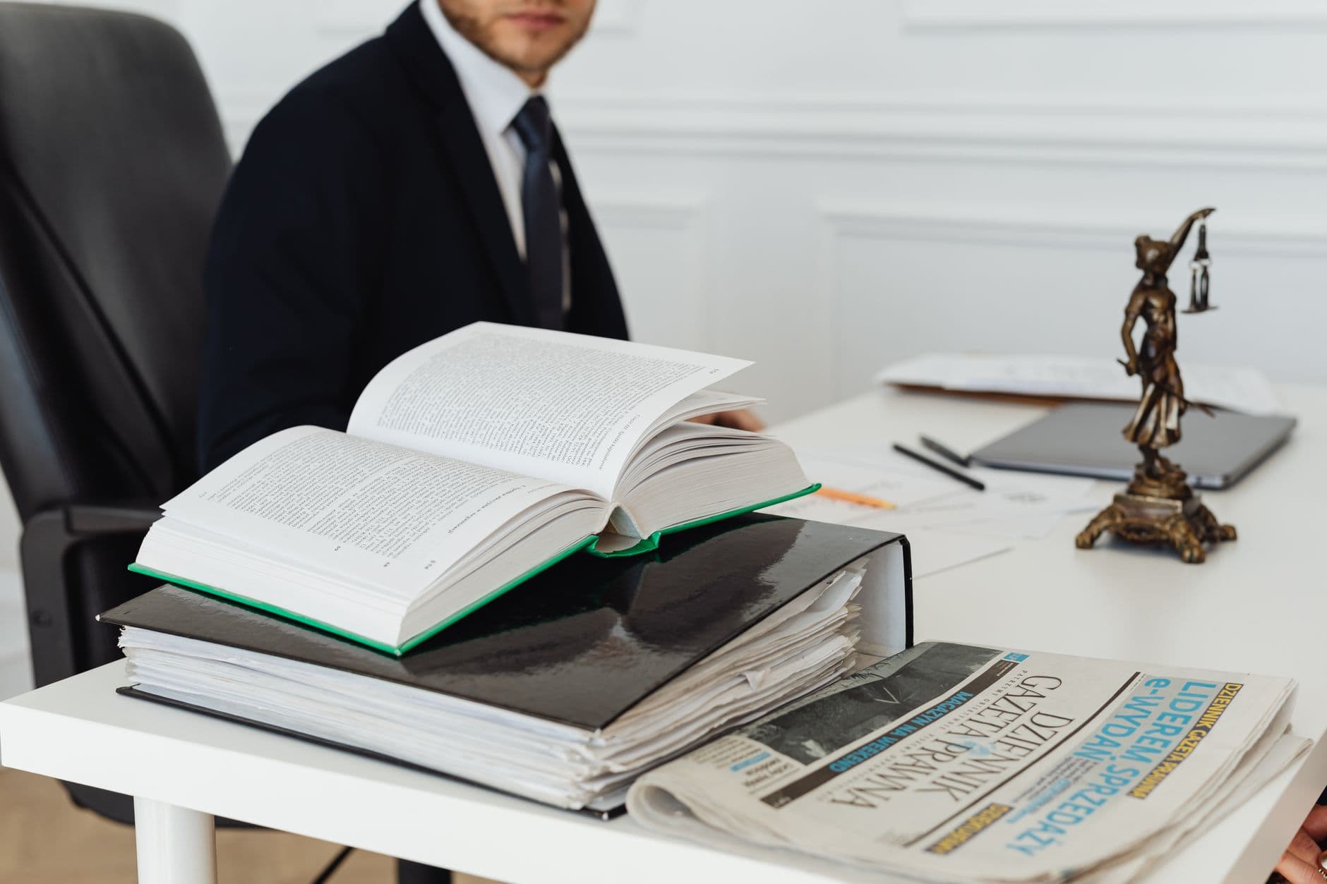 Law office with legal books on the desk