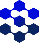 Símbolo da Skills IT: quatro hexágonos interligados em dois tons de azul